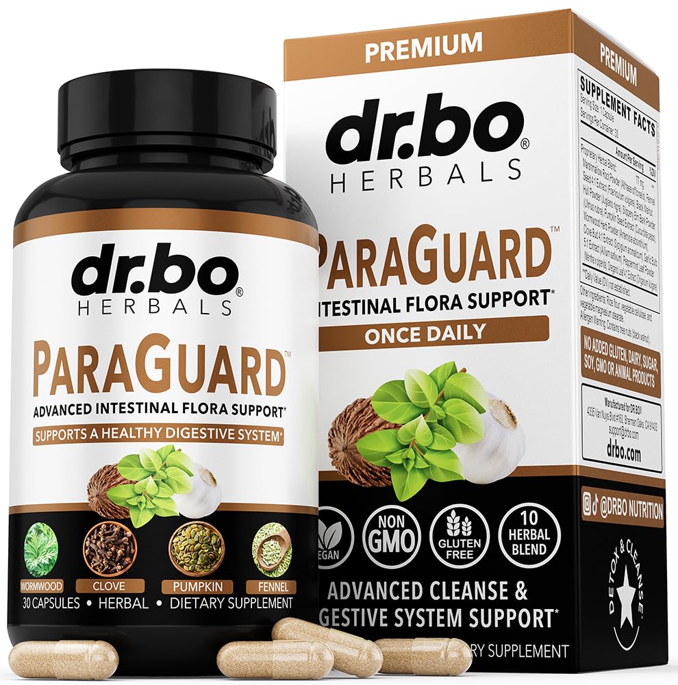 DR. BO ParaGuard bottle front view for herbal gut cleanse and balance.