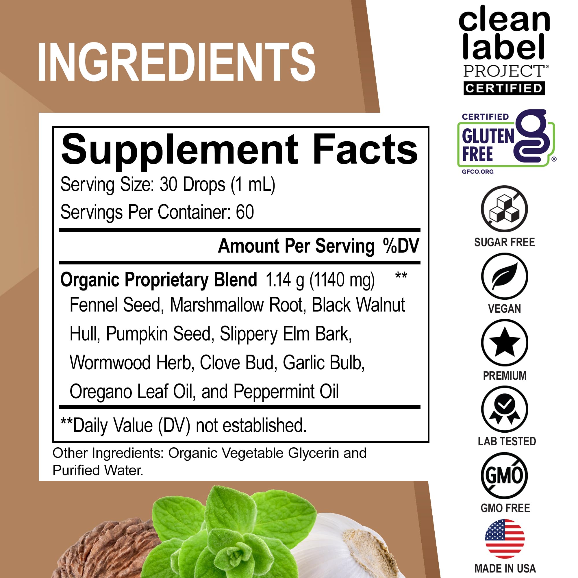 DR. BO ParaGuard label close-up emphasizing organic tincture ingredients.