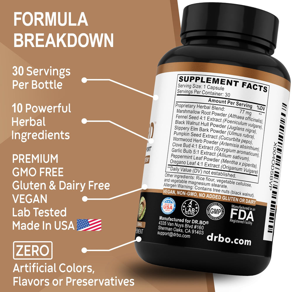 DR. BO ParaGuard natural gut balance supporting herbs close-up.