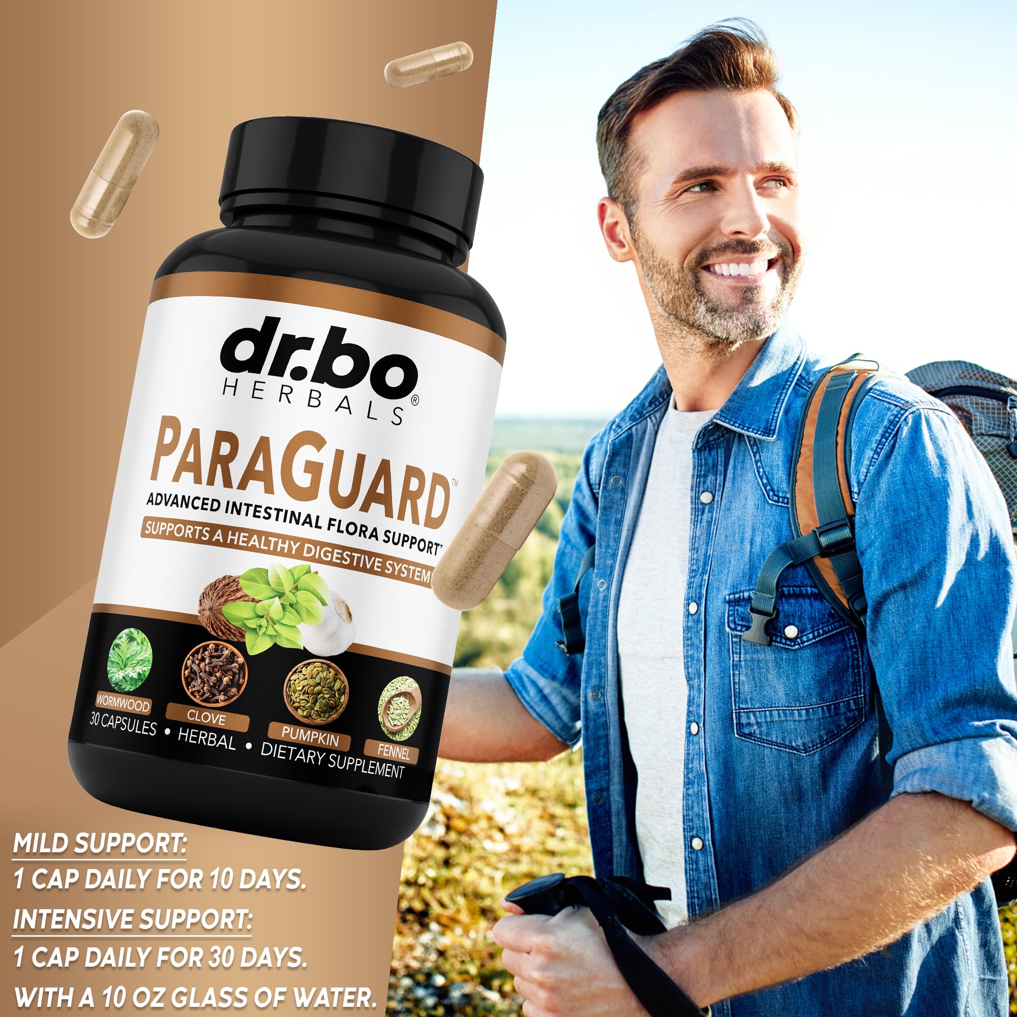 DR. BO ParaGuard oregano oil and clove plant-based ingredients highlight.
