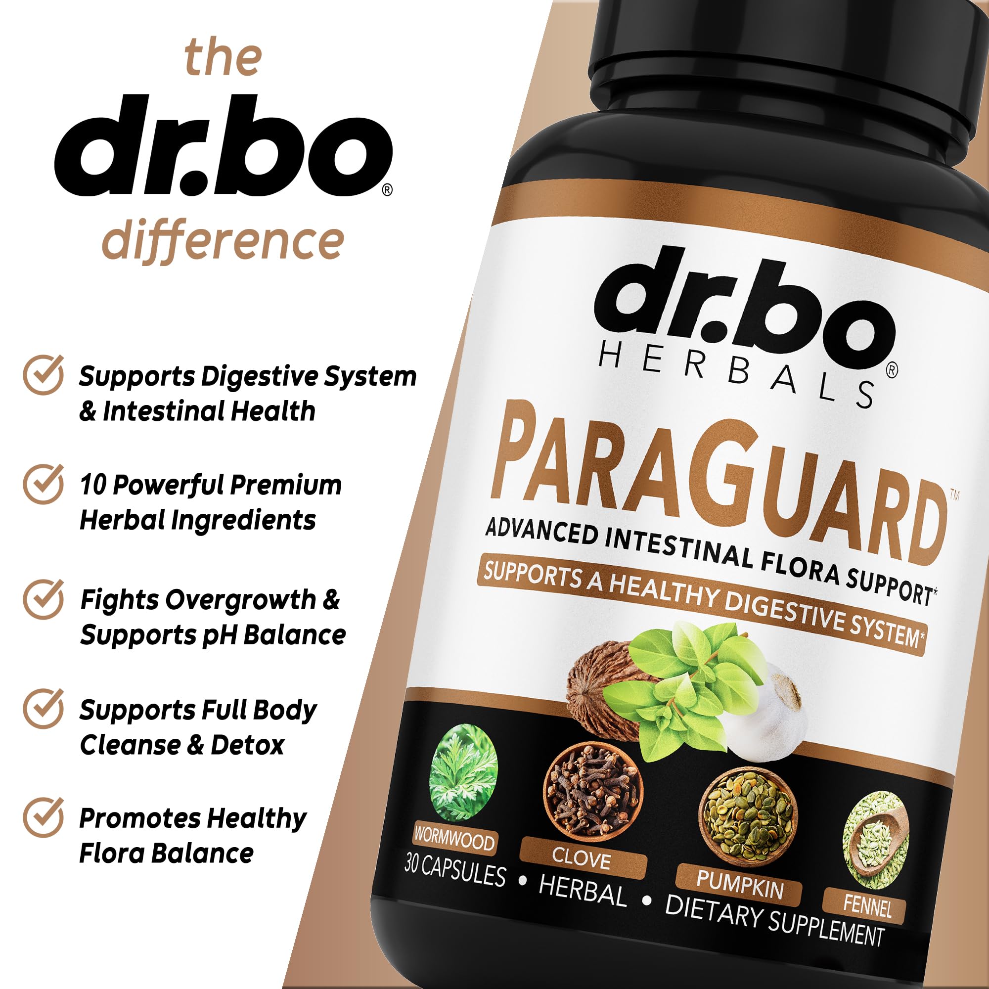 DR. BO ParaGuard packaging box emphasizing natural detox with 30 capsules.
