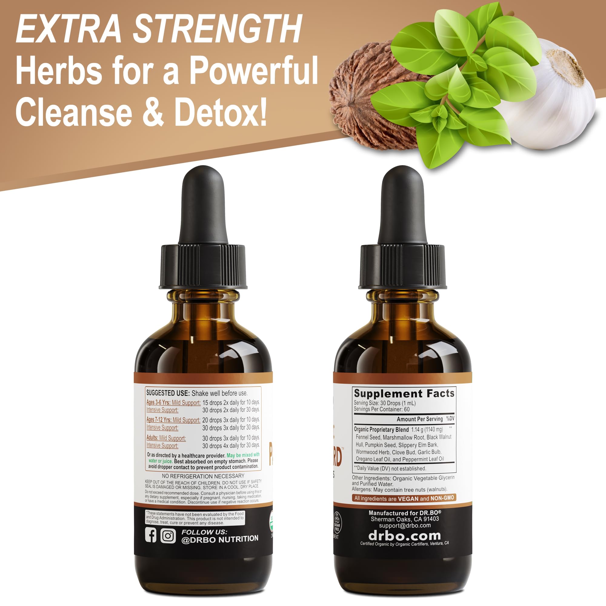 DR. BO ParaGuard box packaging communicates organic detox solution.