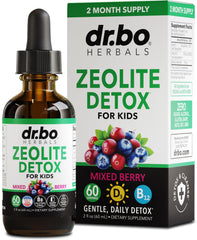 DR. BO Zeolite Kids Drops bottle with berry flavor for daily gentle cleanse
