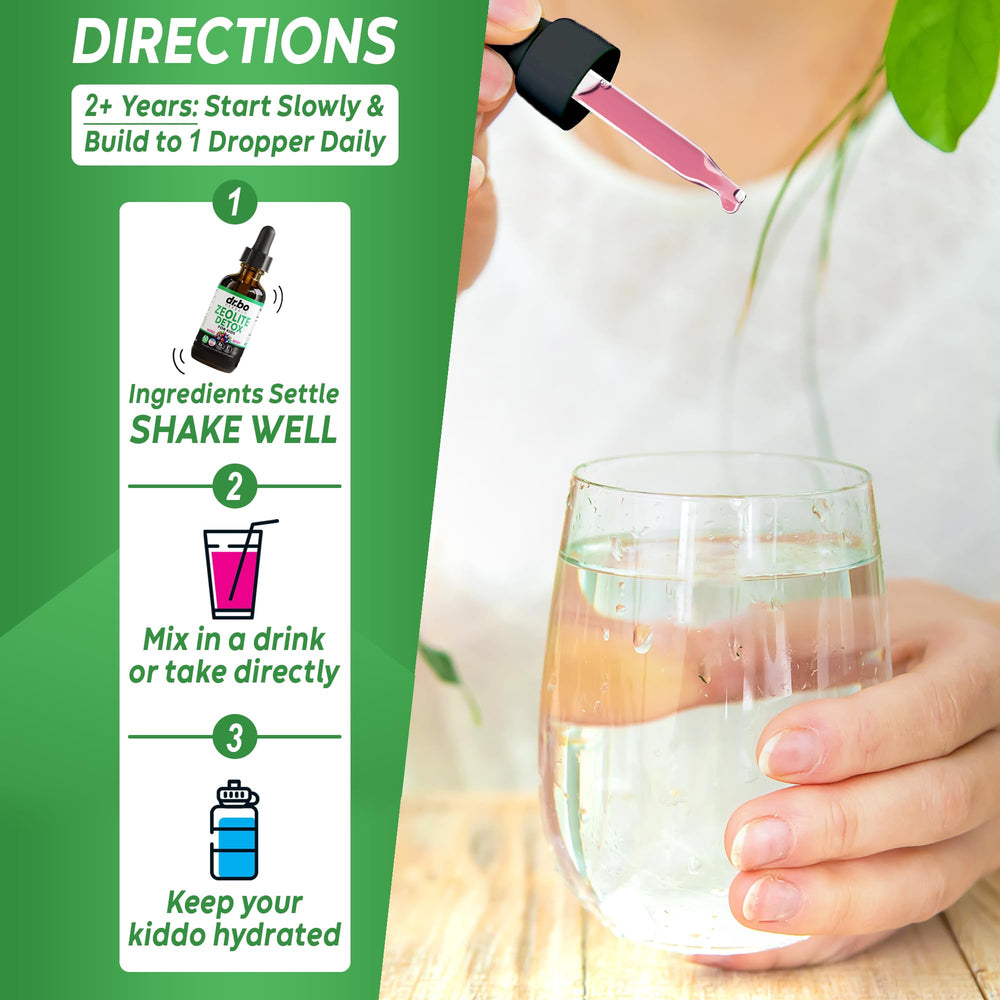 Close-up of DR. BO Zeolite Kids Drops label on bottle