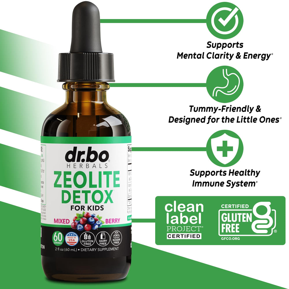Droppers shown for DR. BO Zeolite Kids Drops easy dosing