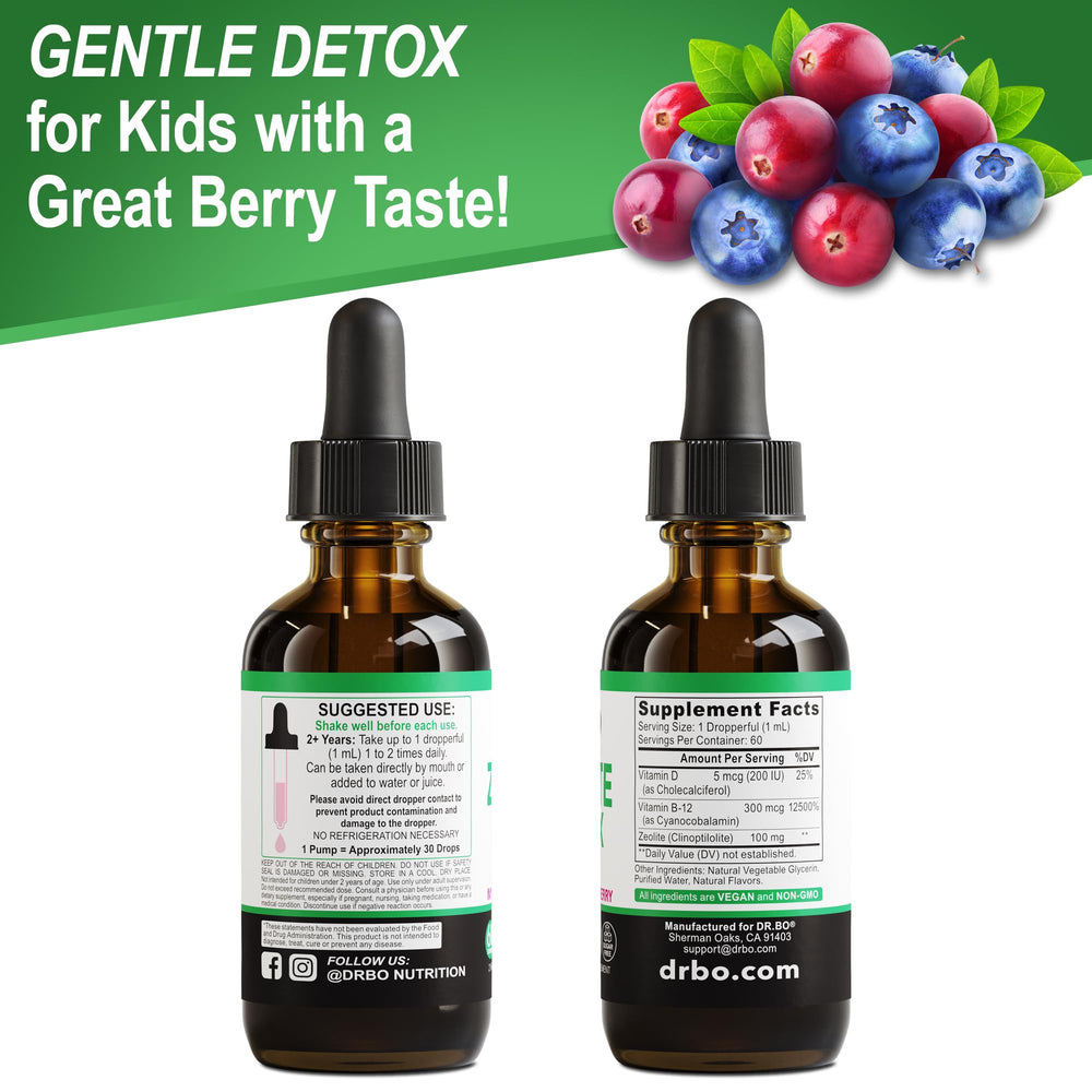 Kid-friendly use of DR. BO Zeolite Drops in glass with juice