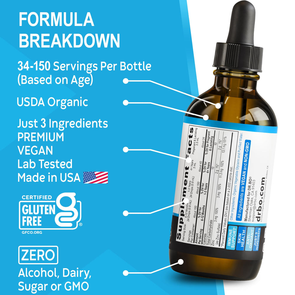 DR. BO Organic Zinc Drops designed for simple daily use