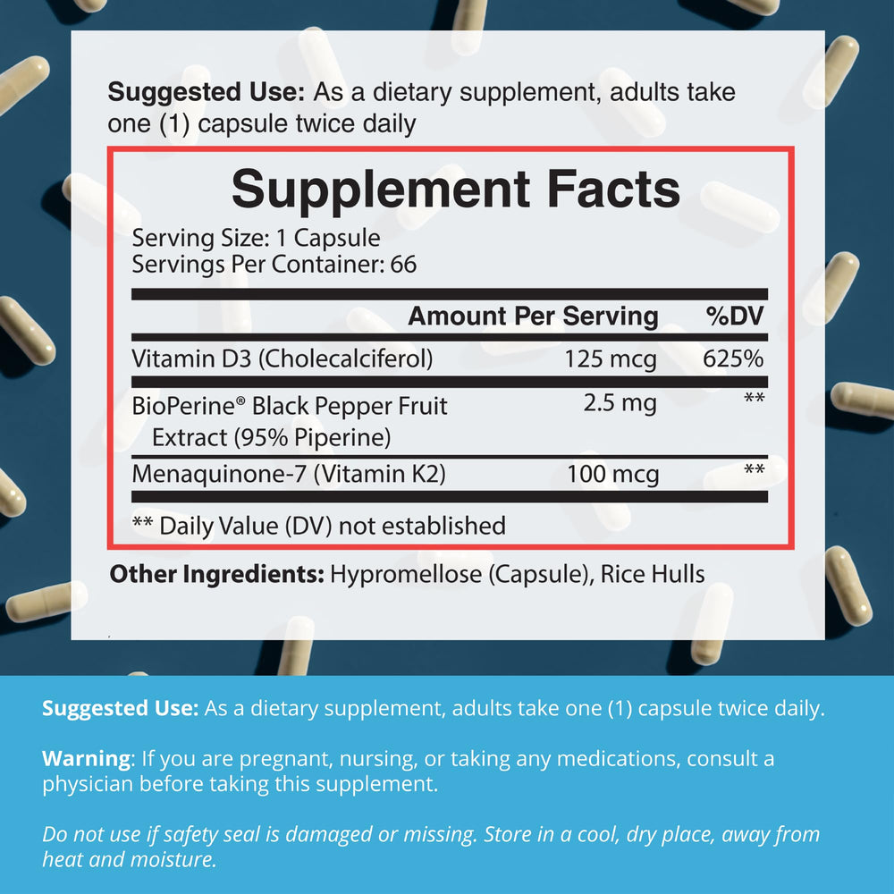 Dr. Boz K2D3 packaging with serving information and ingredients