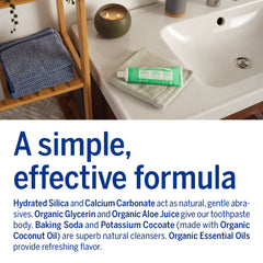 Baking soda and organic coconut oil cleanse in Dr. Bronner’s toothpaste.