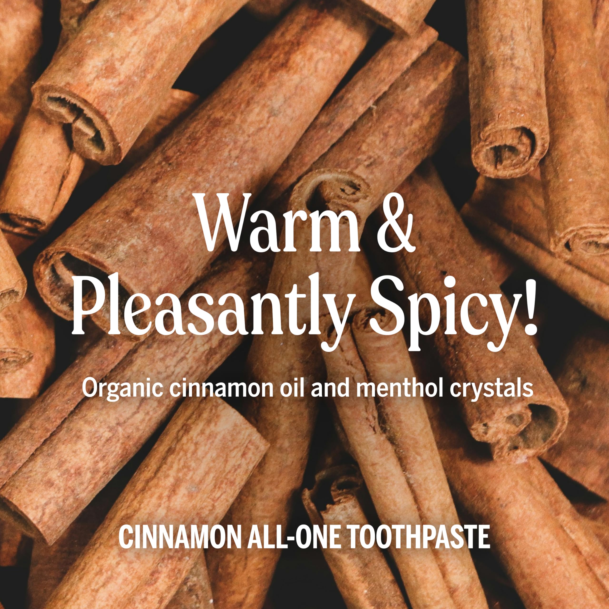 Dr. Bronner's All-One Cinnamon toothpaste label shows vegan and cruelty-free credentials.