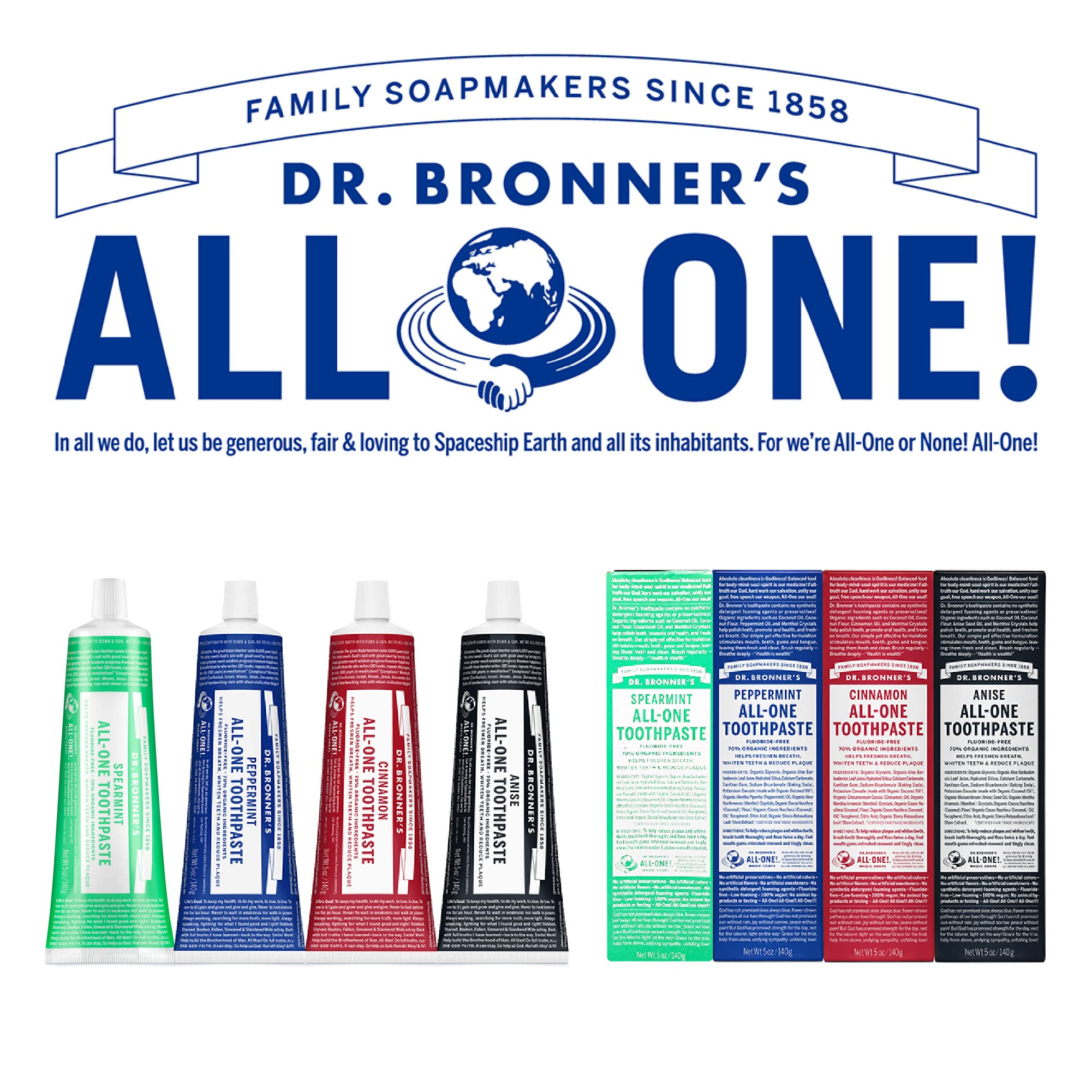 Cruelty-free and vegan badge on Dr. Bronner’s toothpaste packaging.