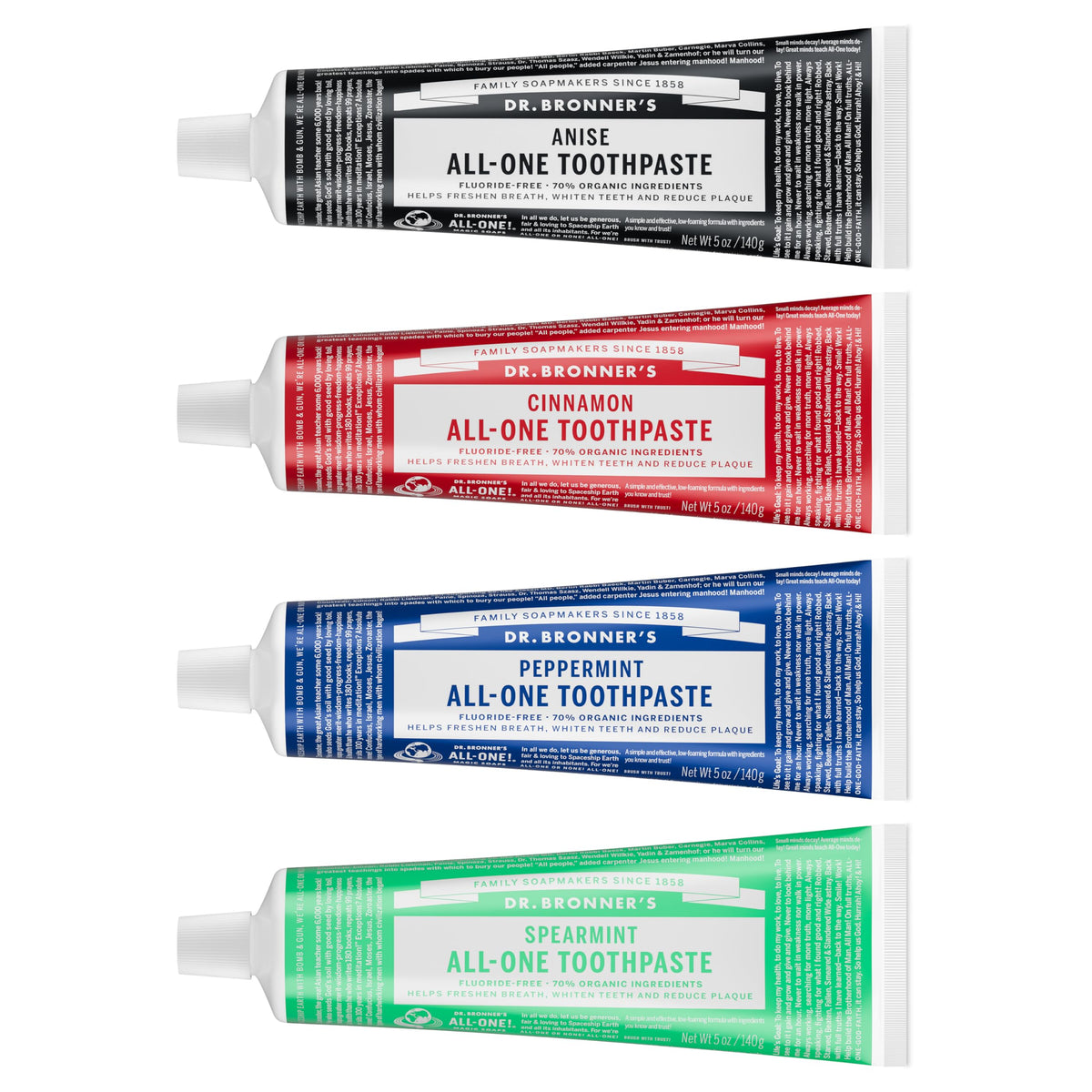 Dr. Bronner's All-One Peppermint toothpaste 5oz for a refreshing, gentle clean suitable for sensitive mouths.