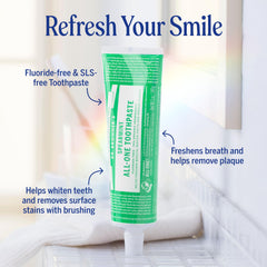 Dr. Bronner's All-One Spearmint toothpaste 5oz with a mild, low-foam formula for daily use.