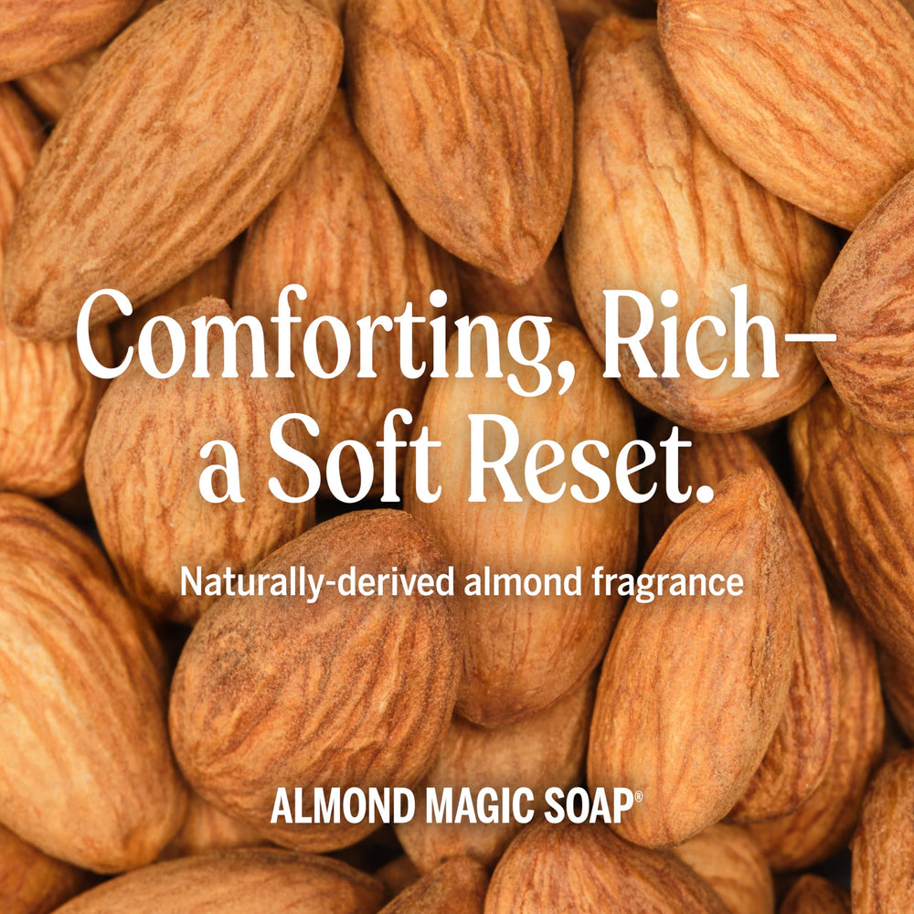 Dr. Bronner's almond castile ingredients highlight organic oils and fair trade sourcing.