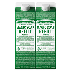 Dr. Bronner's almond refill carton with eco-friendly packaging for sustainable refills.