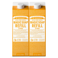 Dr. Bronner's Citrus refill bottle pouring for versatile cleaning