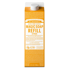 Dr. Bronner's Magic Soap refill citrus bottle pours for easy refills and less plastic.