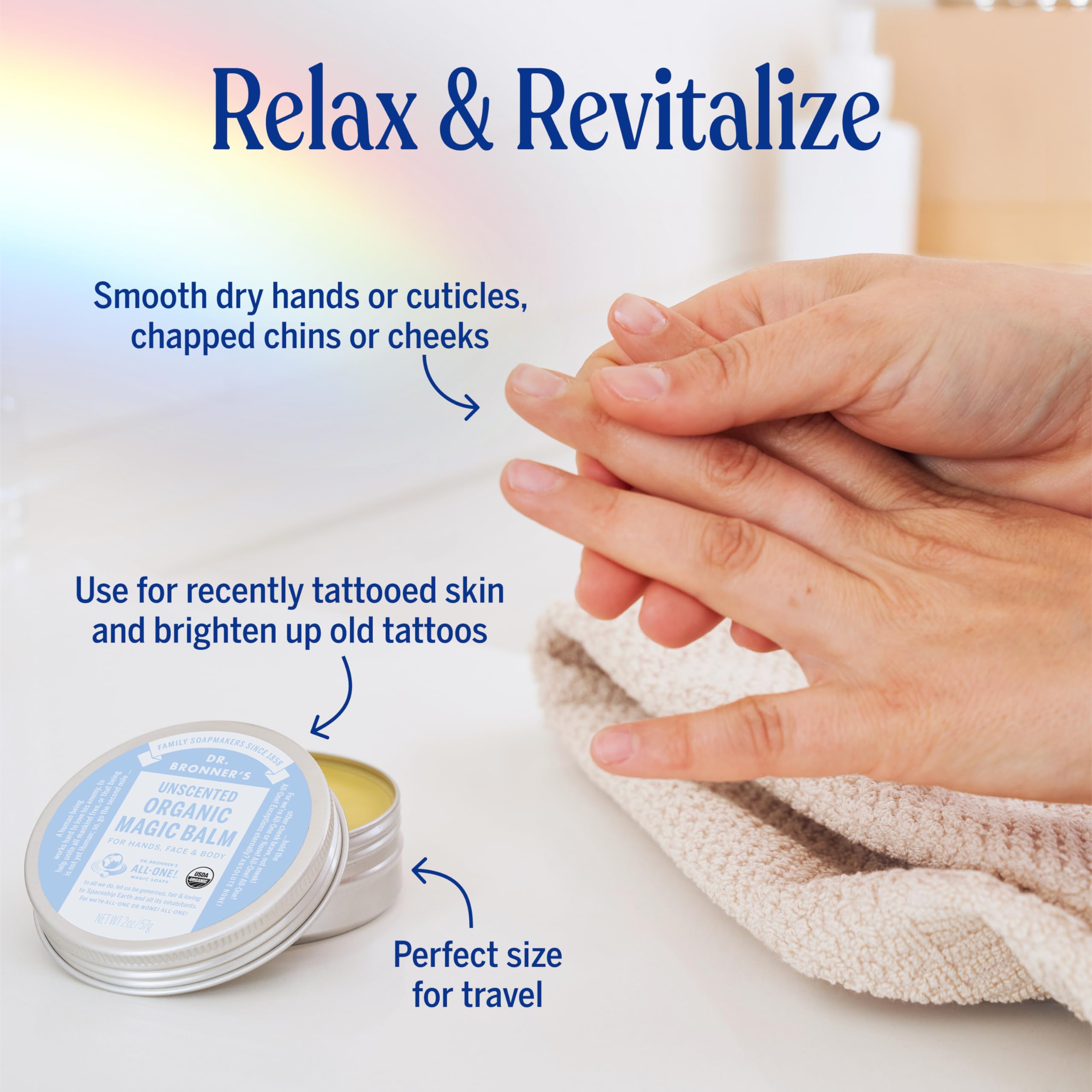 Dr. Bronner's Balm for diaper area providing gentle moisturization for sensitive skin.