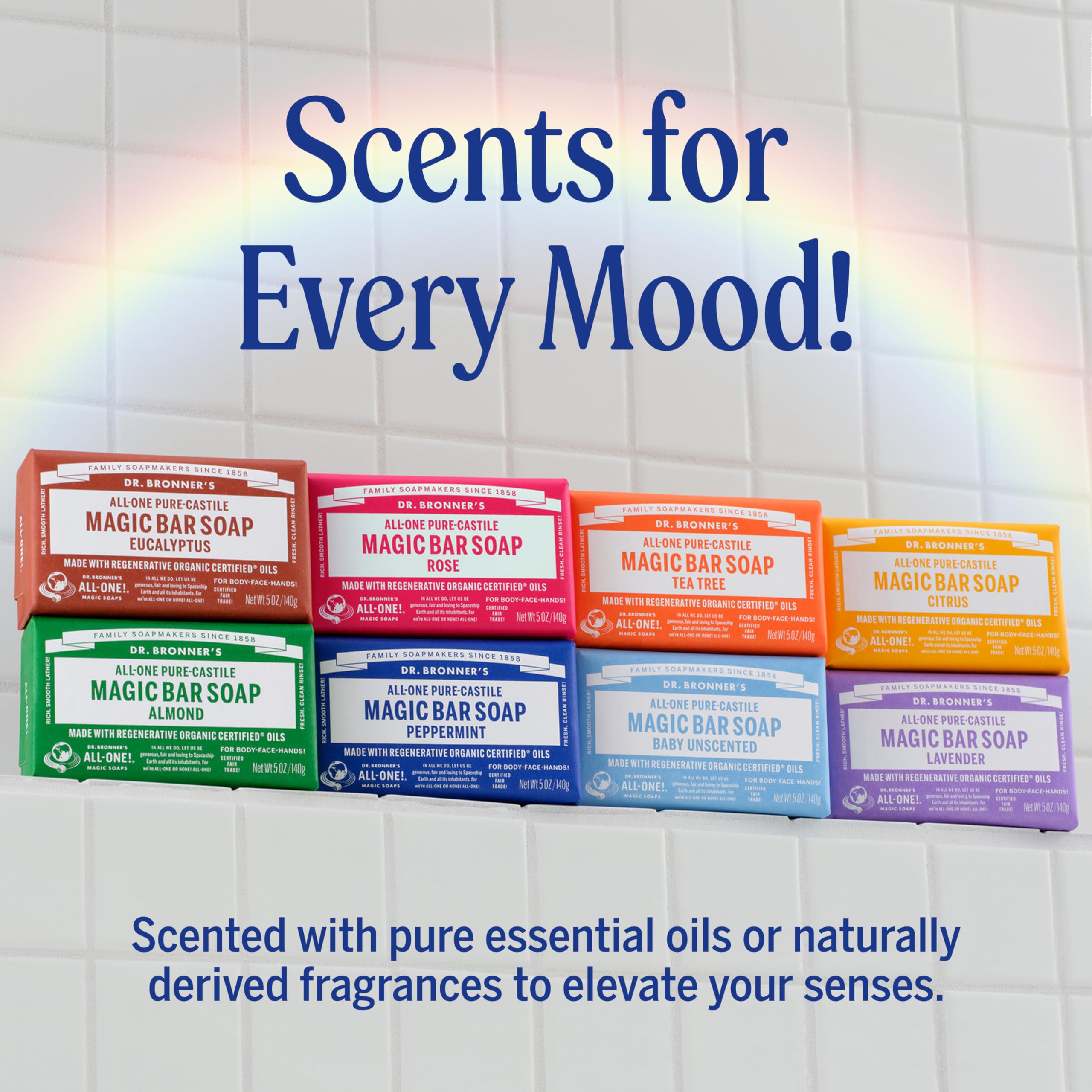 Packaging uses post-consumer recycled wrappers for Dr. Bronner's.