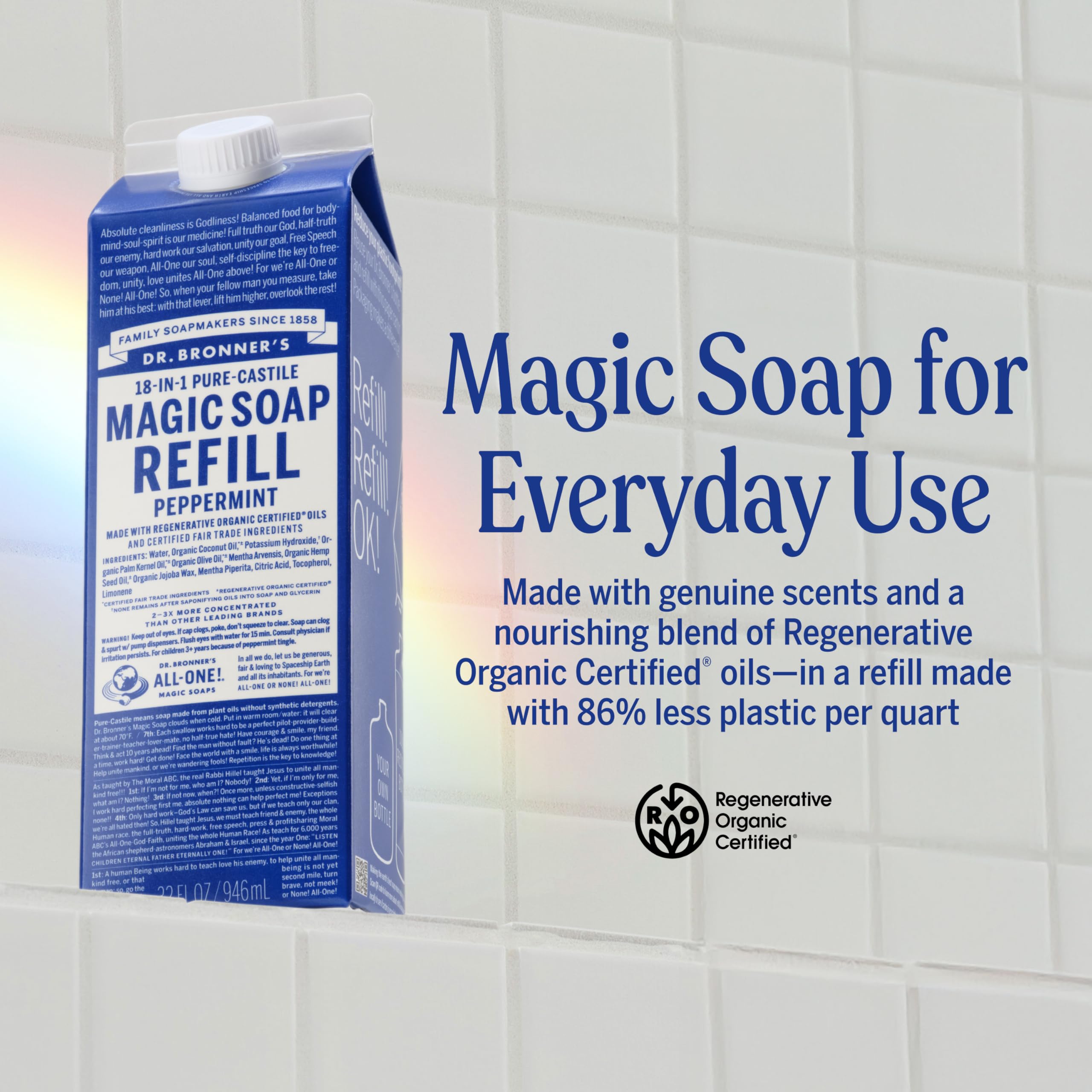 Dr. Bronner's Pure-Castile refill 2-pack peppermint label close-up