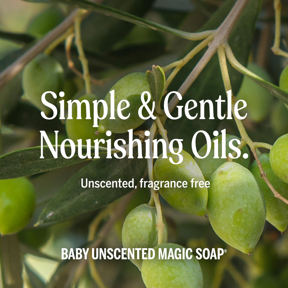 Soap being used for face, body, and hands with plant oils.