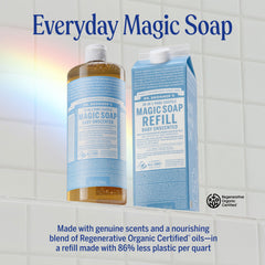Thick, creamy lather from Dr. Bronner's Pure-Castile liquid soap.