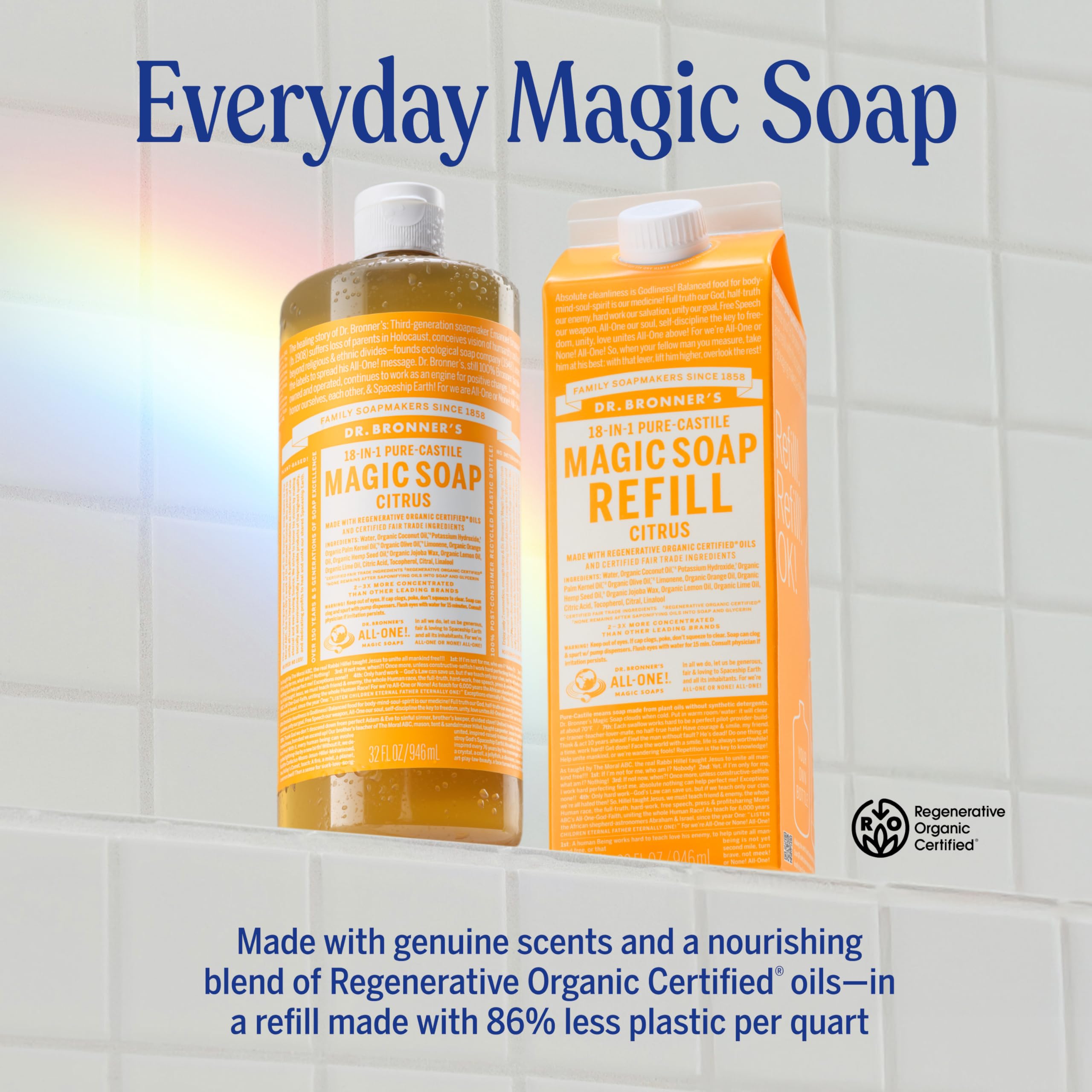 Dr. Bronner's rich lather on skin demonstrates mild cleansing action.