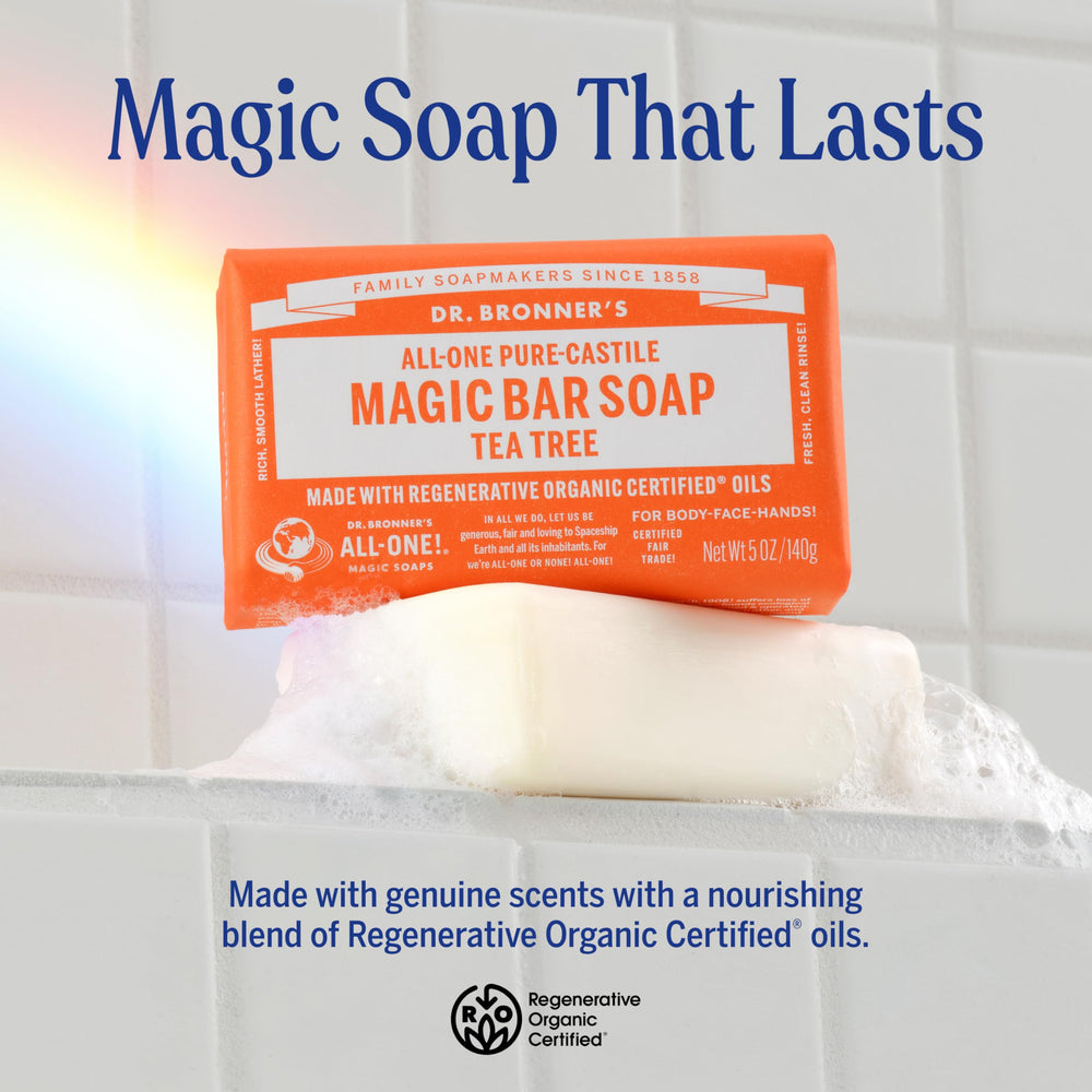 Dr. Bronner's Tea Tree Bar Soap lather demonstrates rich cleansing.