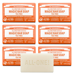 Dr. Bronner's Tea Tree Bar Soap packaging highlights recycled materials.