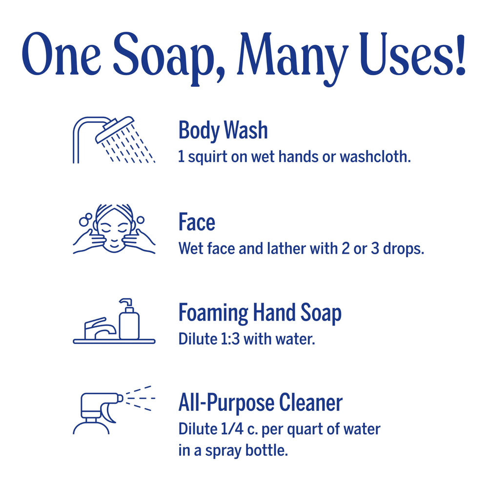 Dr. Bronner's vegan, non-GMO formula highlights clean, plant-based ingredients.