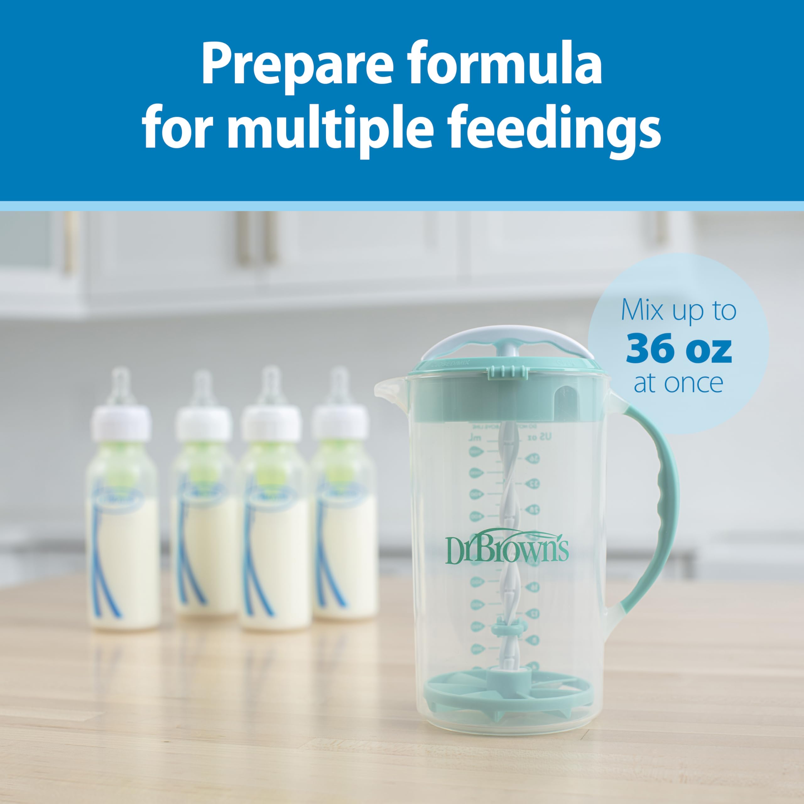 Dr. Brown's adjustable stopper reduces air bubbles during mixing