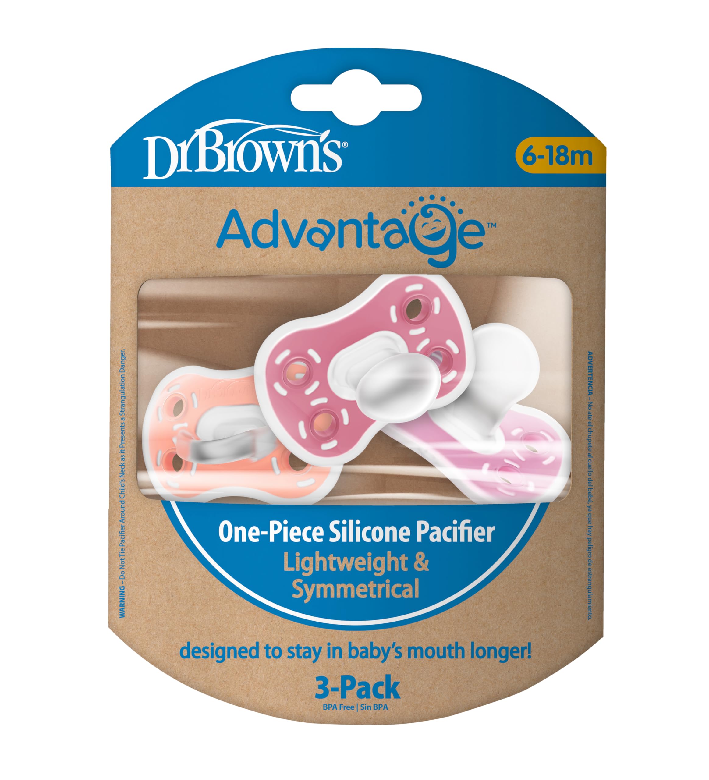 Dr. Brown's Advantage One-Piece Pacifier offers reversible placement for easy usage