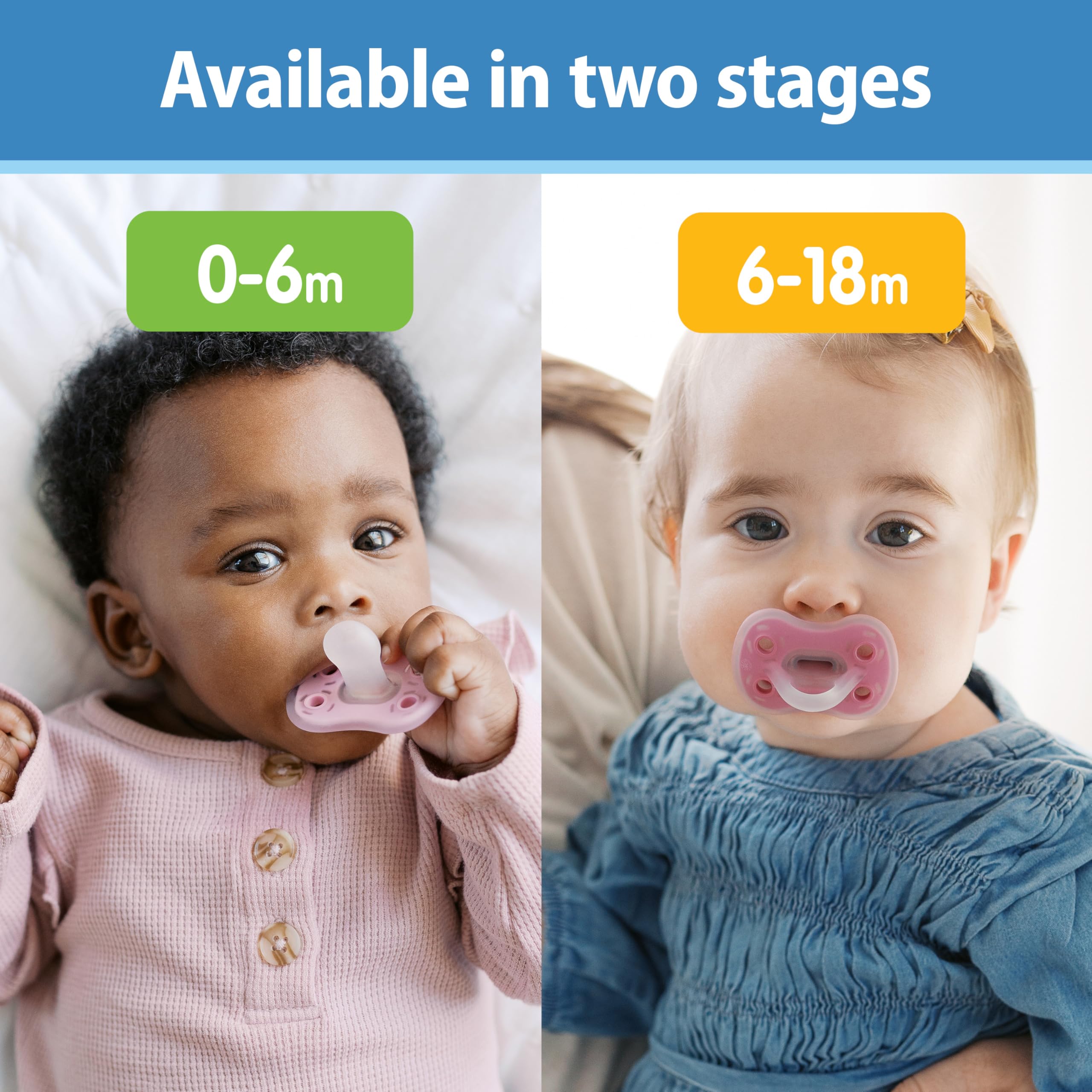 Breathable shield holes let air reach baby's skin on Dr. Brown's pacifier.