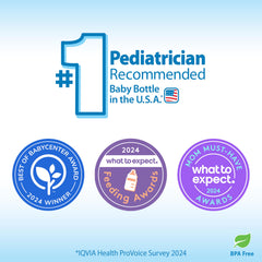 Dr. Brown's anti-colic bottle Level 1 nipple helps steady milk flow.