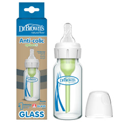 Dr. Brown's anti-colic narrow glass bottle with 4 oz capacity promotes calm feeding