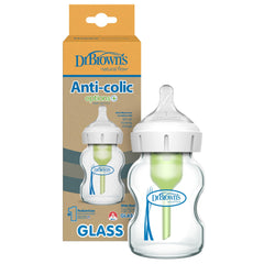 Dr. Brown's anti-colic vent glass bottle with 5 oz capacity reduces spit-up.