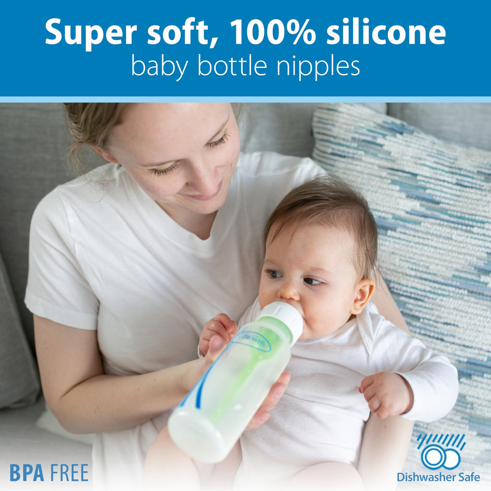 Breastlike nipple shape promoting natural latch with Dr. Brown's bottle.