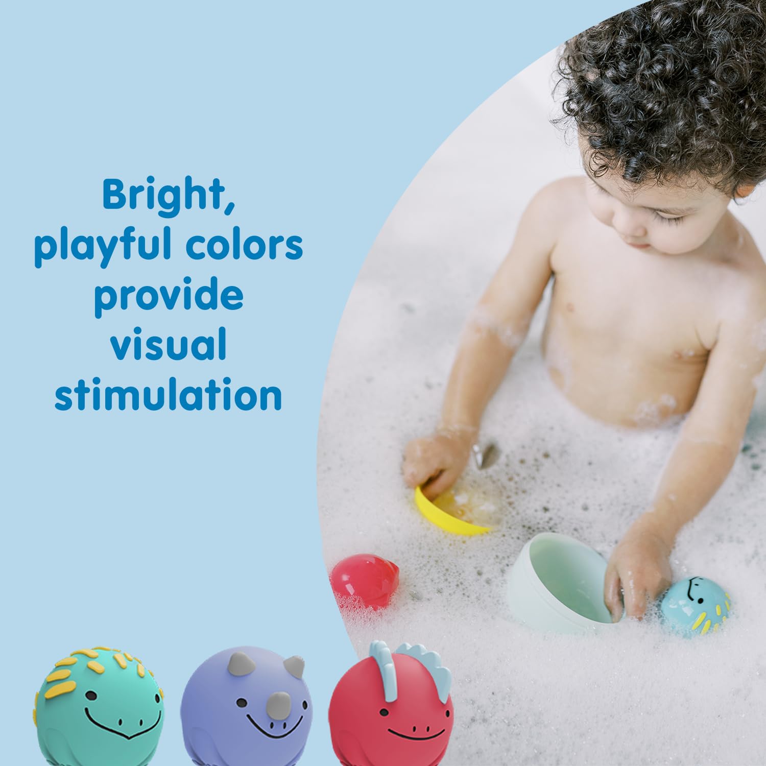 Dr. Brown's Float & Hatch dino balls float in bath, pool, and water tables.