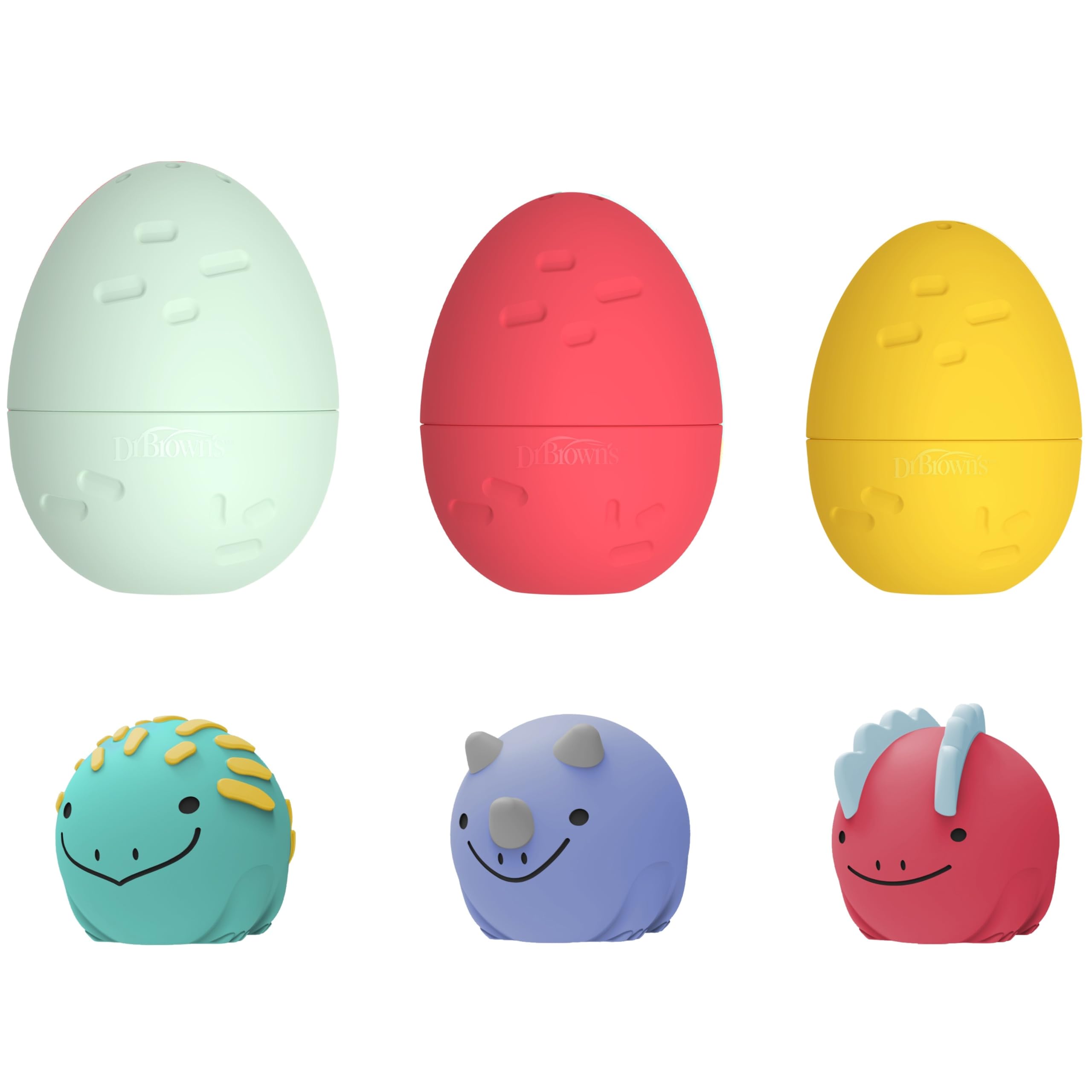 Dr. Brown's Float & Hatch three nesting dino balls fit inside the eggs.