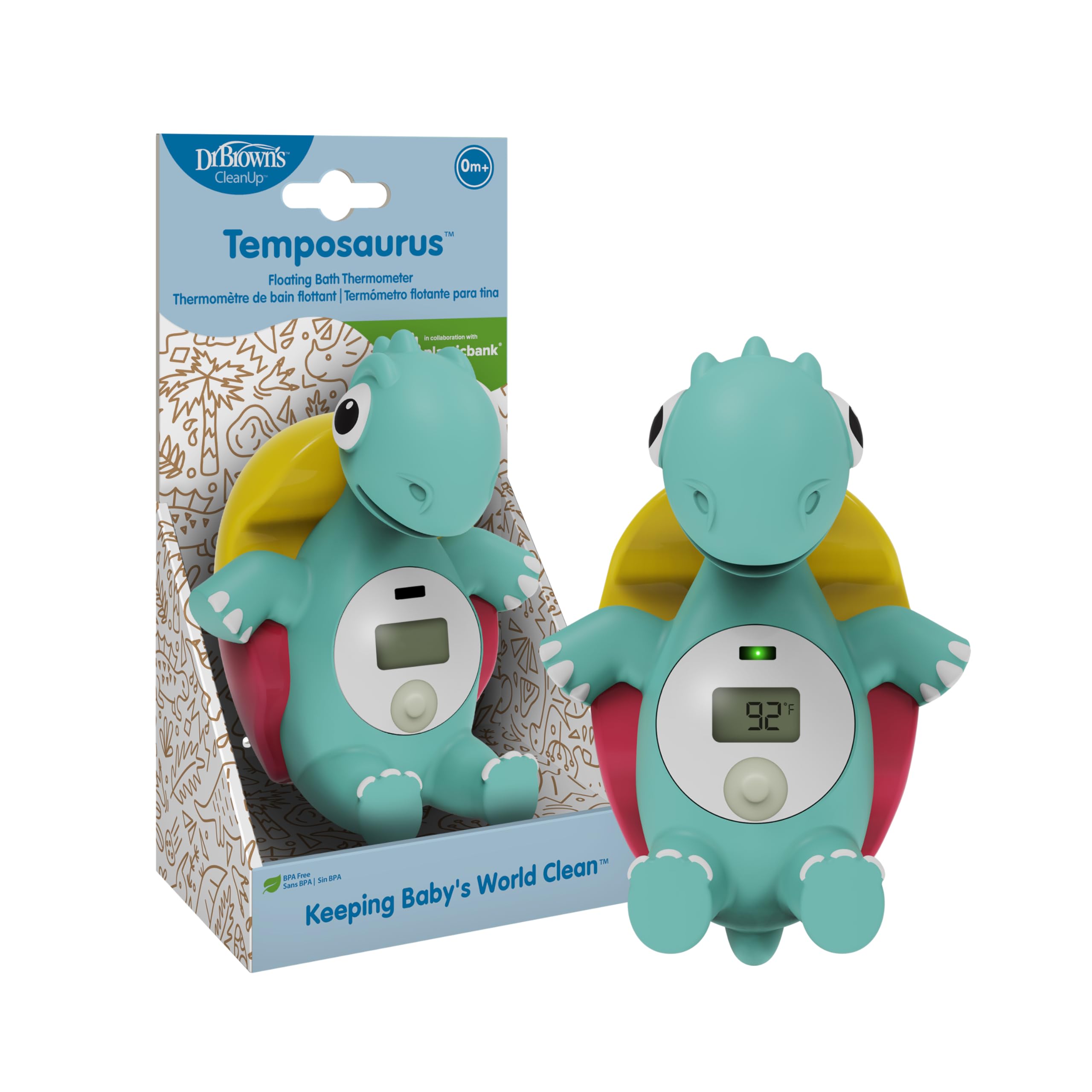 Dr. Brown's Temposaurus floating thermometer with digital display for bath temperature.
