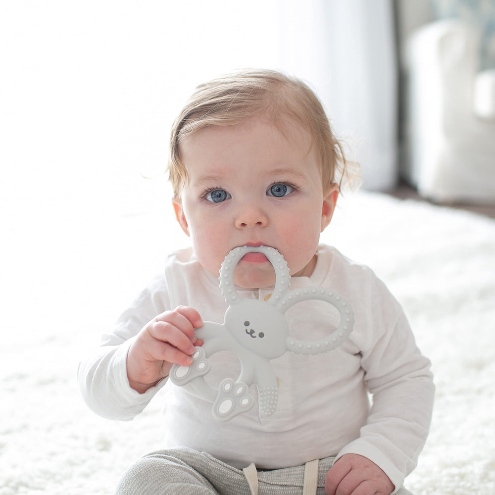 Dr. Brown's Flexees Bunny Teether flexible ears reach molars and hard-to-reach areas.