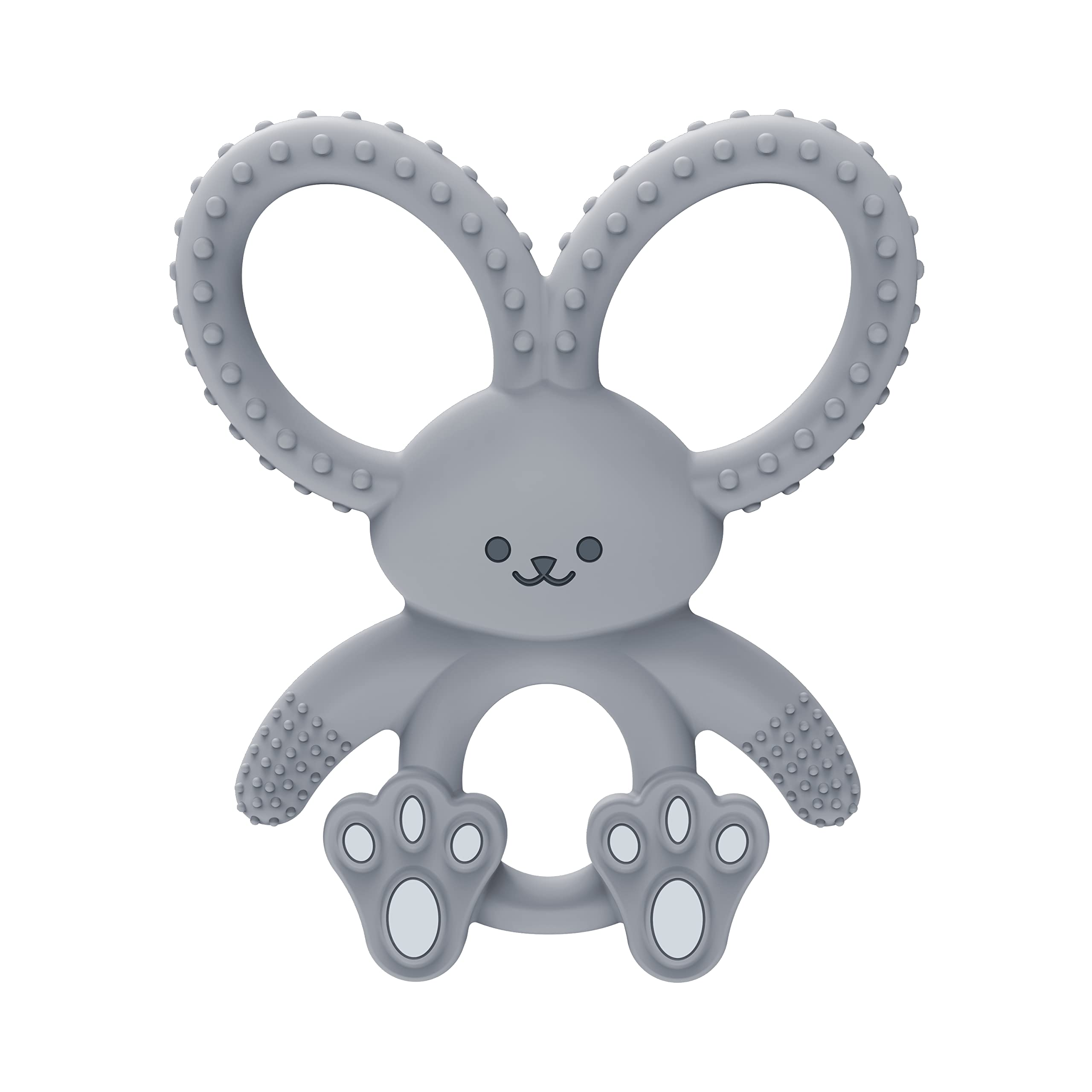 Dr. Brown's Flexees Bunny Teether gray bunny with soft silicone soothes tender gums.