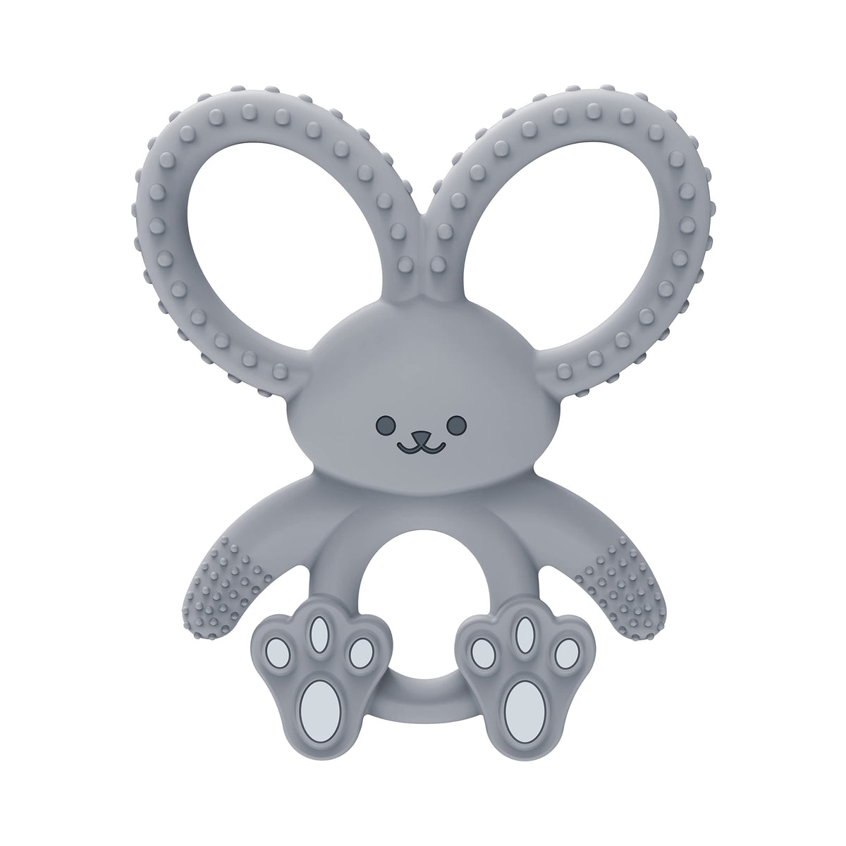 Dr. Brown's Flexees Bunny Teether gray bunny with soft silicone soothes tender gums.