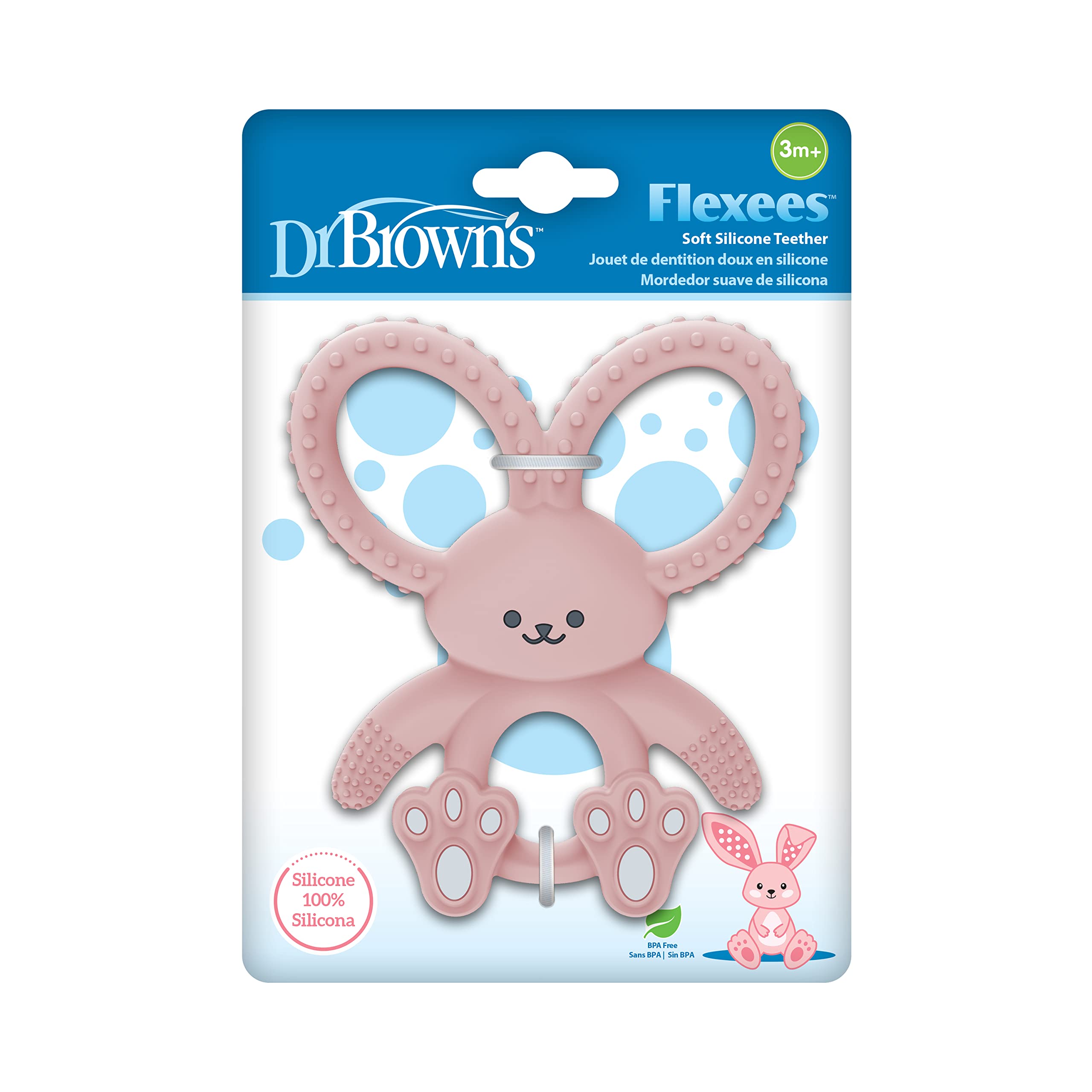 Dr. Brown's Flexees Bunny Teether soft silicone close-up for gentle teething.
