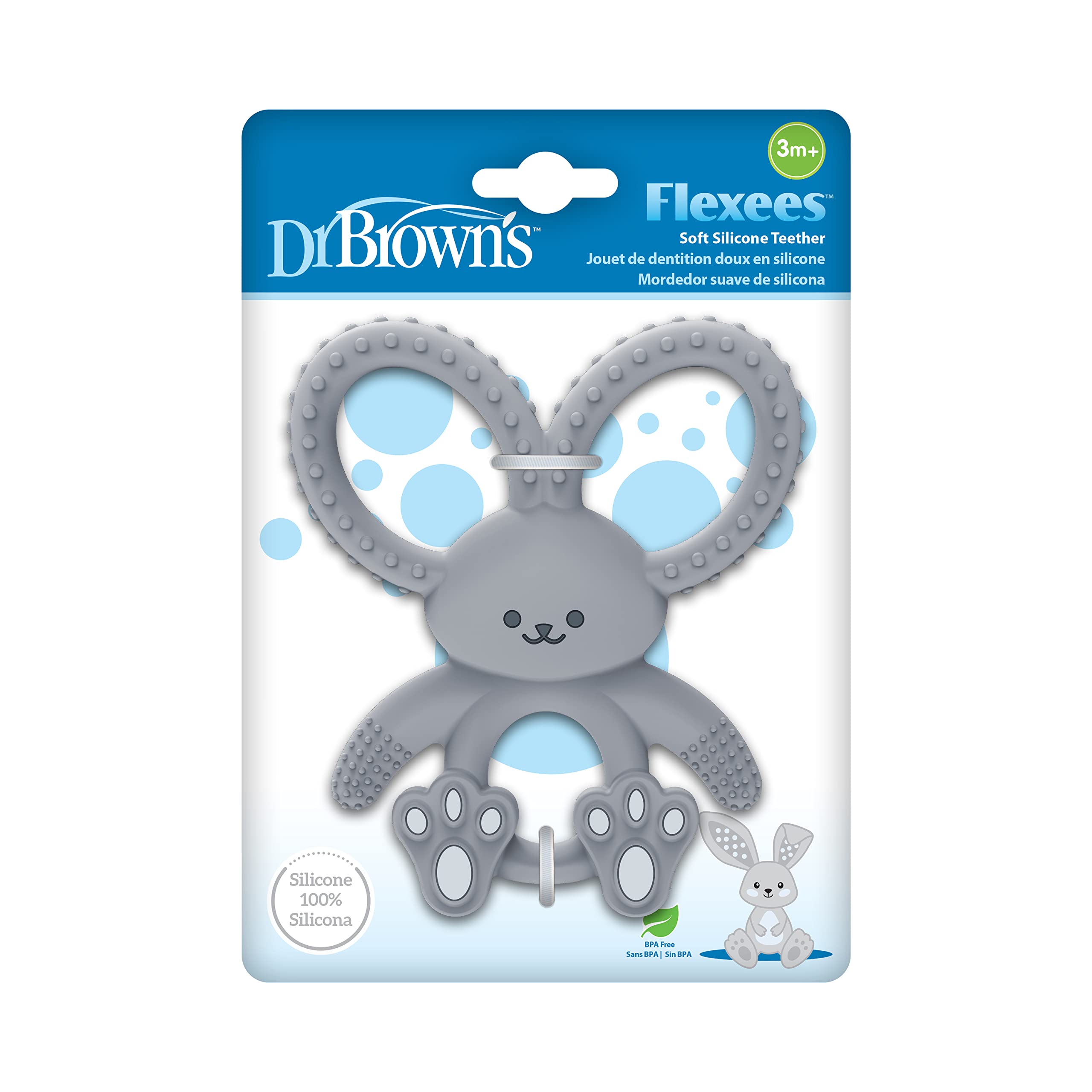 Dr. Brown's Flexees Bunny Teether textured arms massage teething gums.