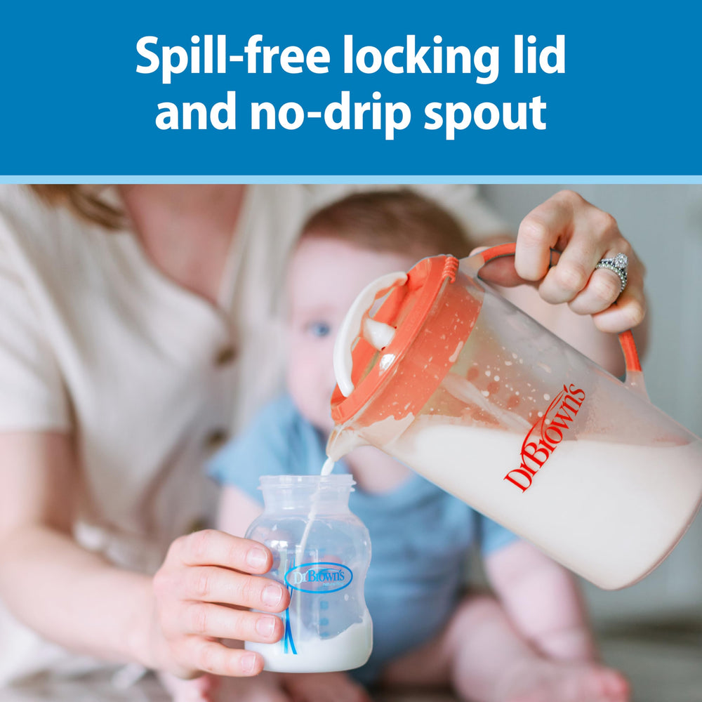 Dr. Brown's Formula Mixing Pitcher locking lid keeps liquids secure during travel.