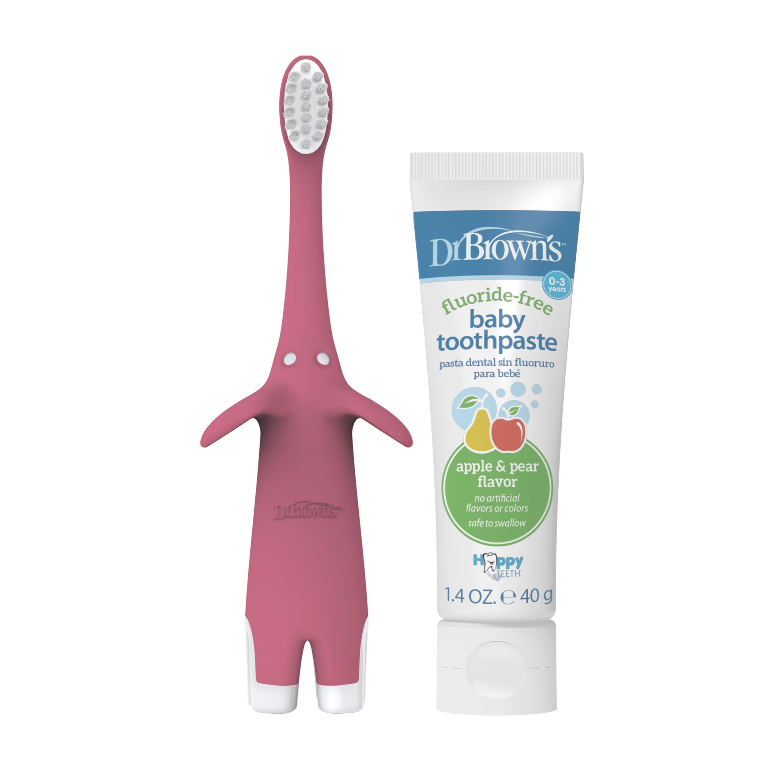 Close-up of soft bristles on Dr. Brown's pink toothbrush for gentle cleaning.