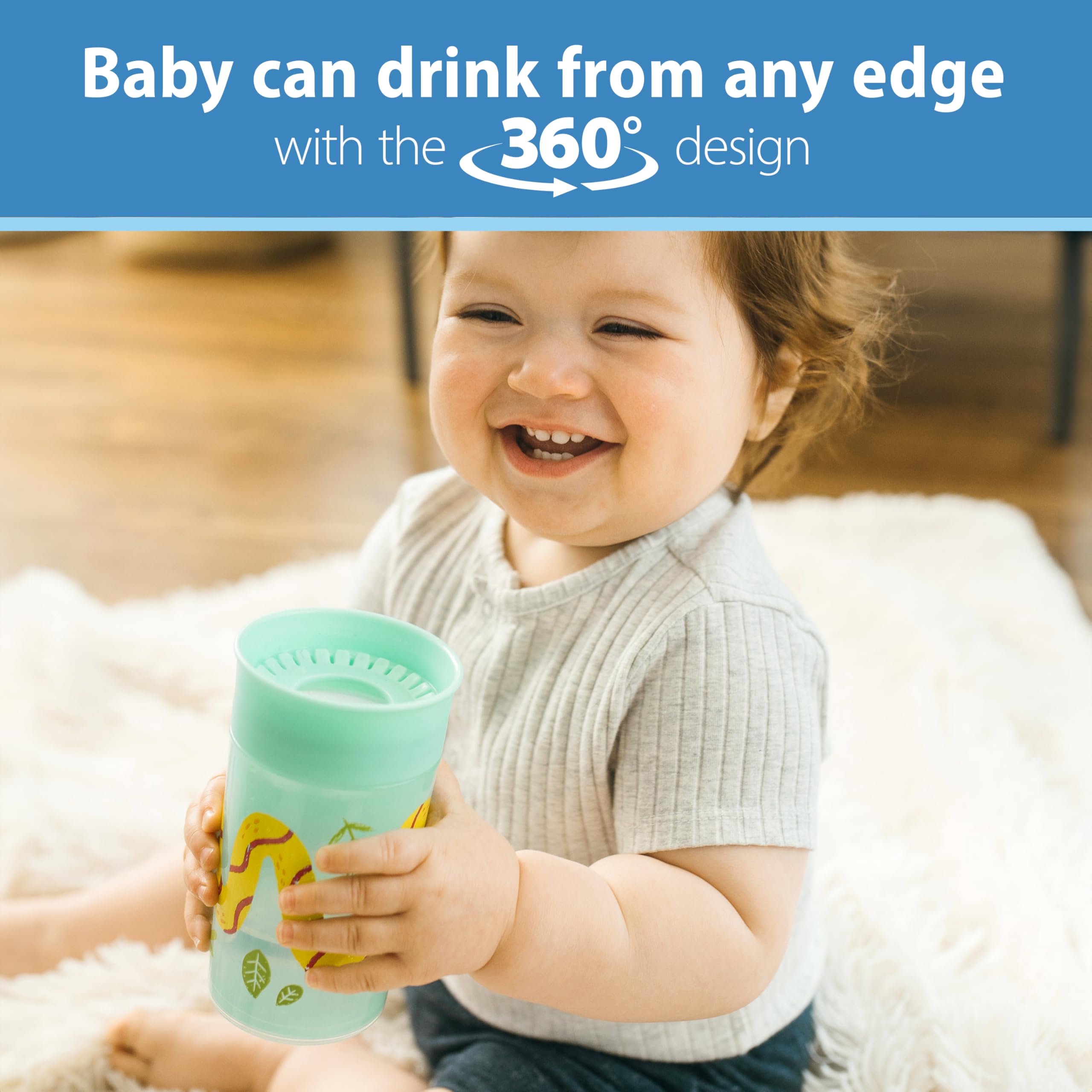 Dr. Brown's Milestones Cheers 360 spoutless cup shows see-inside valve for reassurance.