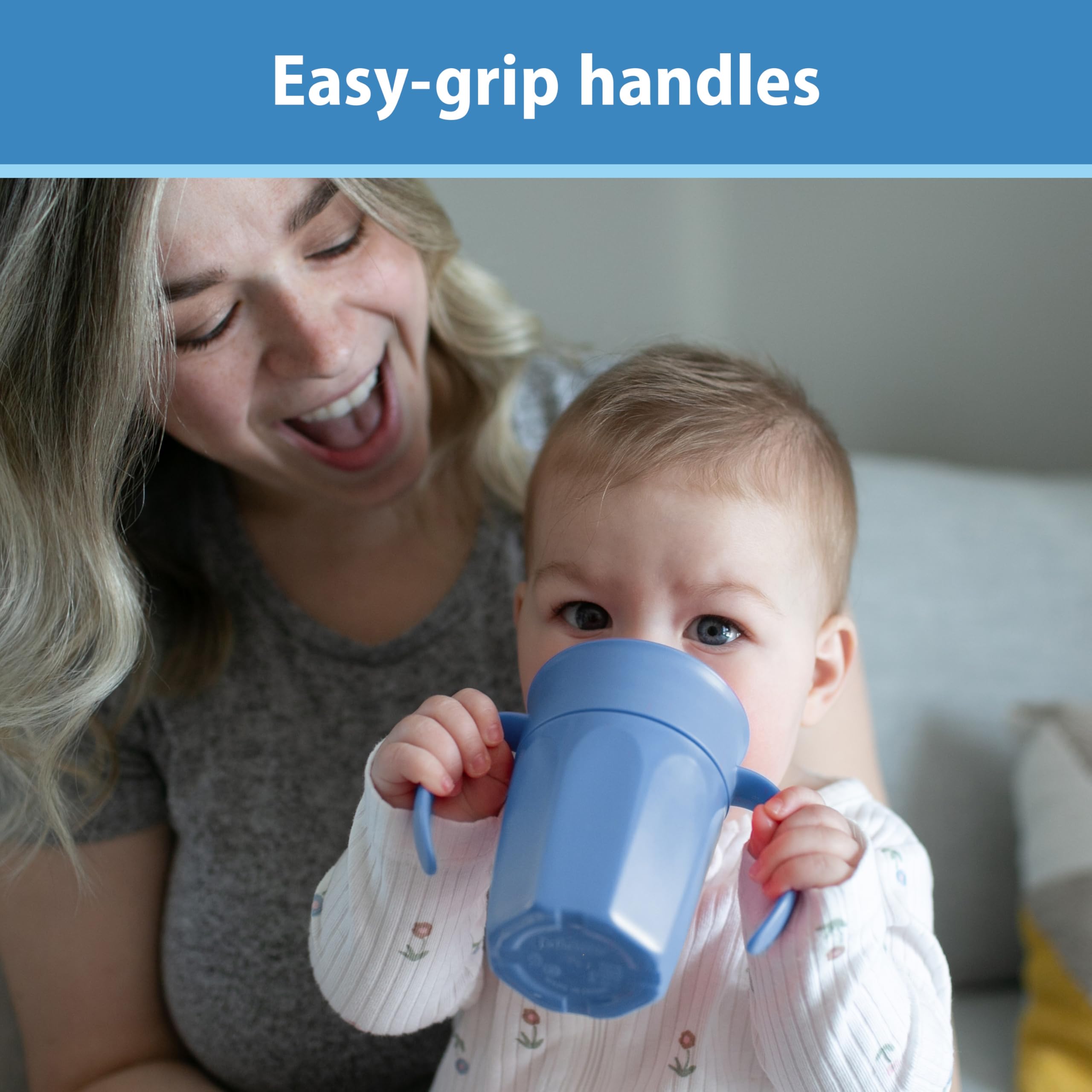 Dr. Brown's Milestones Cheers 360 cup showing edge drinking from any side