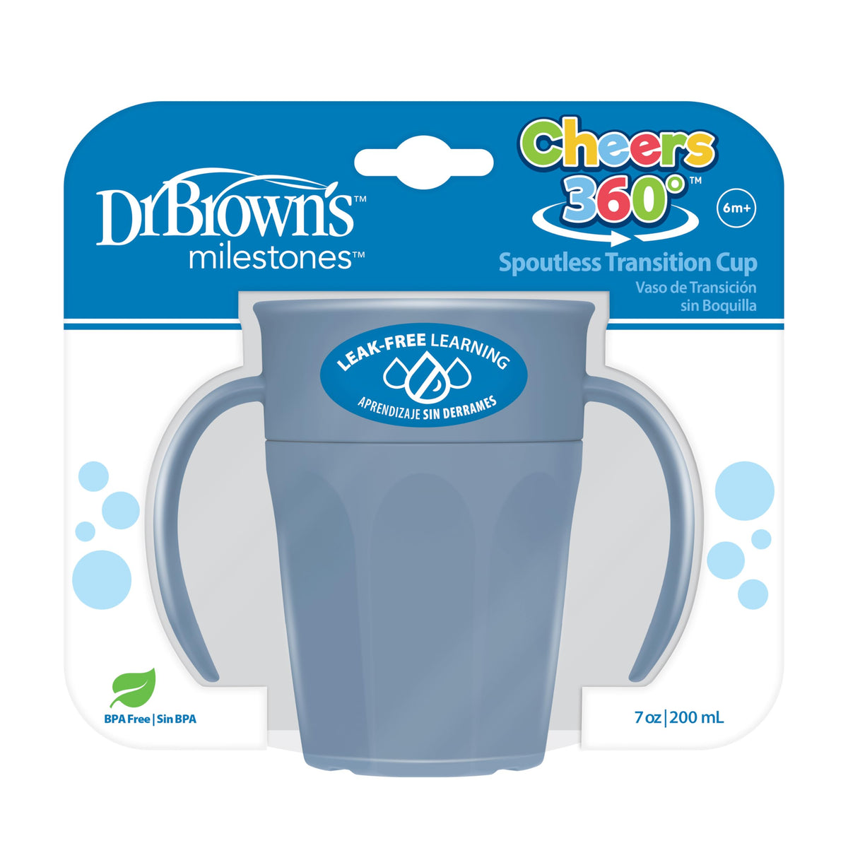 Dr. Brown's Milestones Cheers 360 cup with handles, blue, easy-grip for tiny hands